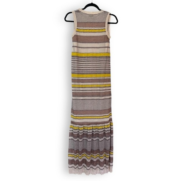Vintage Y2K Beige Stripe Linen Viscose Blend Lightweight Knit Midi Dress w/ Slip - Picture 7 of 8